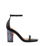 Block Heel Kit 4 Stained Glass shown on the Gigi Coal Leather upper. Pashion convertible heels go from heel to flat and are customizable with interchangeable heel kits.