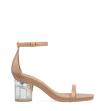 Cylinder Block Heel Kit 3 Transparent shown on the Gigi Latte Crocodile upper. Pashion convertible heels go from heel to flat and are customizable with interchangeable heel kits.
