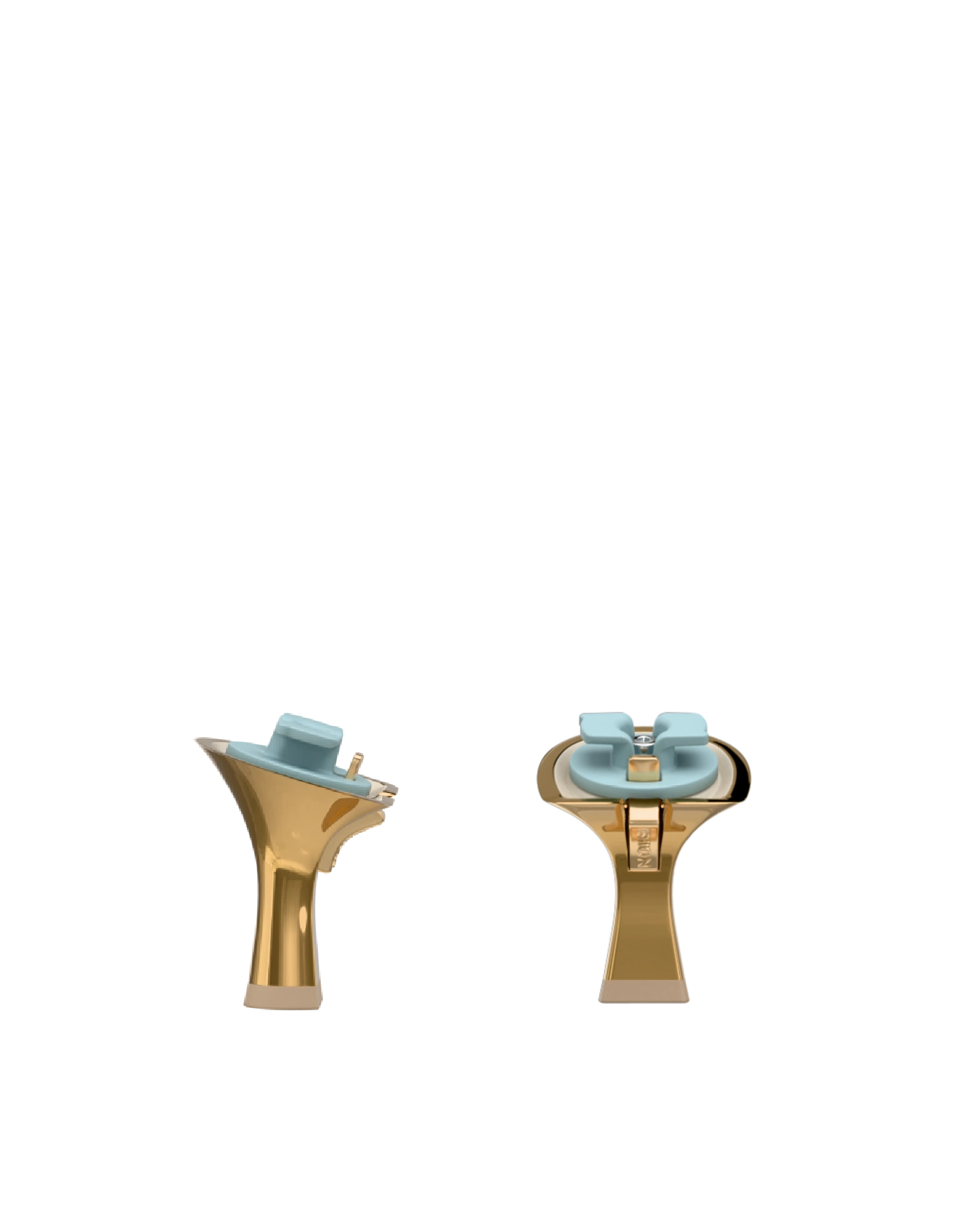 Flare Stiletto Heel Kit 3 Gold Metallic, 3-inch interchangeable flare stiletto heel, side view. Pashion convertible heels go from heel to flat and are customizable with interchangeable heel kits.