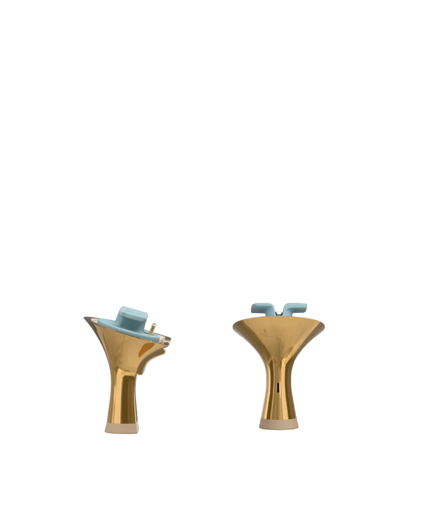 Flare Stiletto Heel Kit 3 Gold Metallic, back view. Pashion convertible heels go from heel to flat and are customizable with interchangeable heel kits.