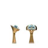 Flare Stiletto Heel Kit 4 Gold Metallic, 4-inch interchangeable flare stiletto heel, side view. Pashion convertible heels go from heel to flat and are customizable with interchangeable heel kits.