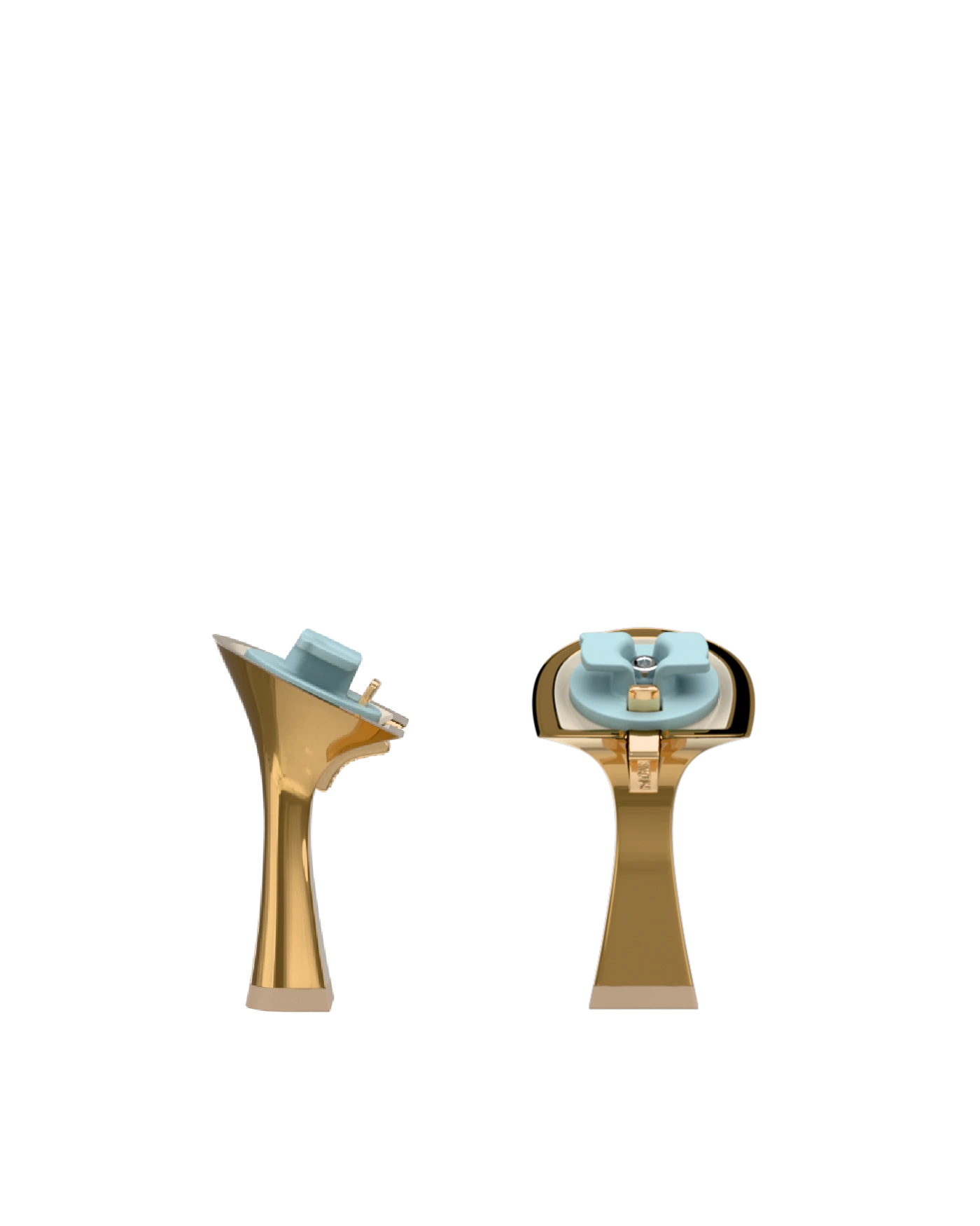 Flare Stiletto Heel Kit 4 Gold Metallic, 4-inch interchangeable flare stiletto heel, side view. Pashion convertible heels go from heel to flat and are customizable with interchangeable heel kits.