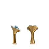 Flare Stiletto Heel Kit 4 Gold Metallic, back view. Pashion convertible heels go from heel to flat and are customizable with interchangeable heel kits.