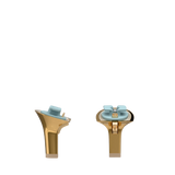 Stiletto Heel Kit 3 Gold Metallic, 3-inch interchangeable stiletto heel, side view. Pashion convertible heels go from heel to flat and are customizable with interchangeable heel kits.