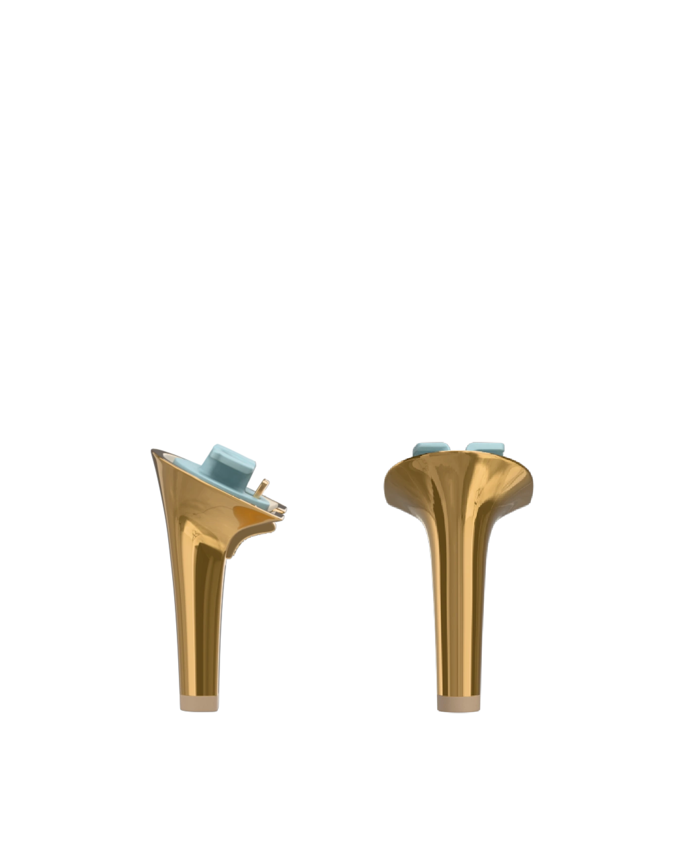 Stiletto Heel Kit 4 Gold Metallic, back view. Pashion convertible heels go from heel to flat and are customizable with interchangeable heel kits.