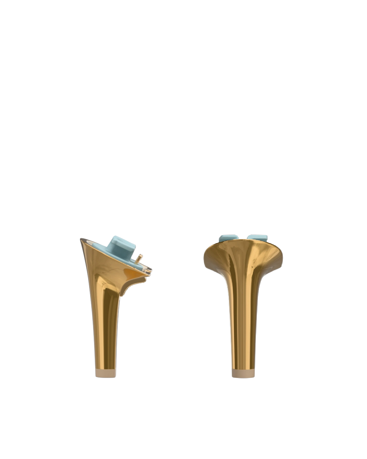 Stiletto Heel Kit 4 Gold Metallic, back view. Pashion convertible heels go from heel to flat and are customizable with interchangeable heel kits.