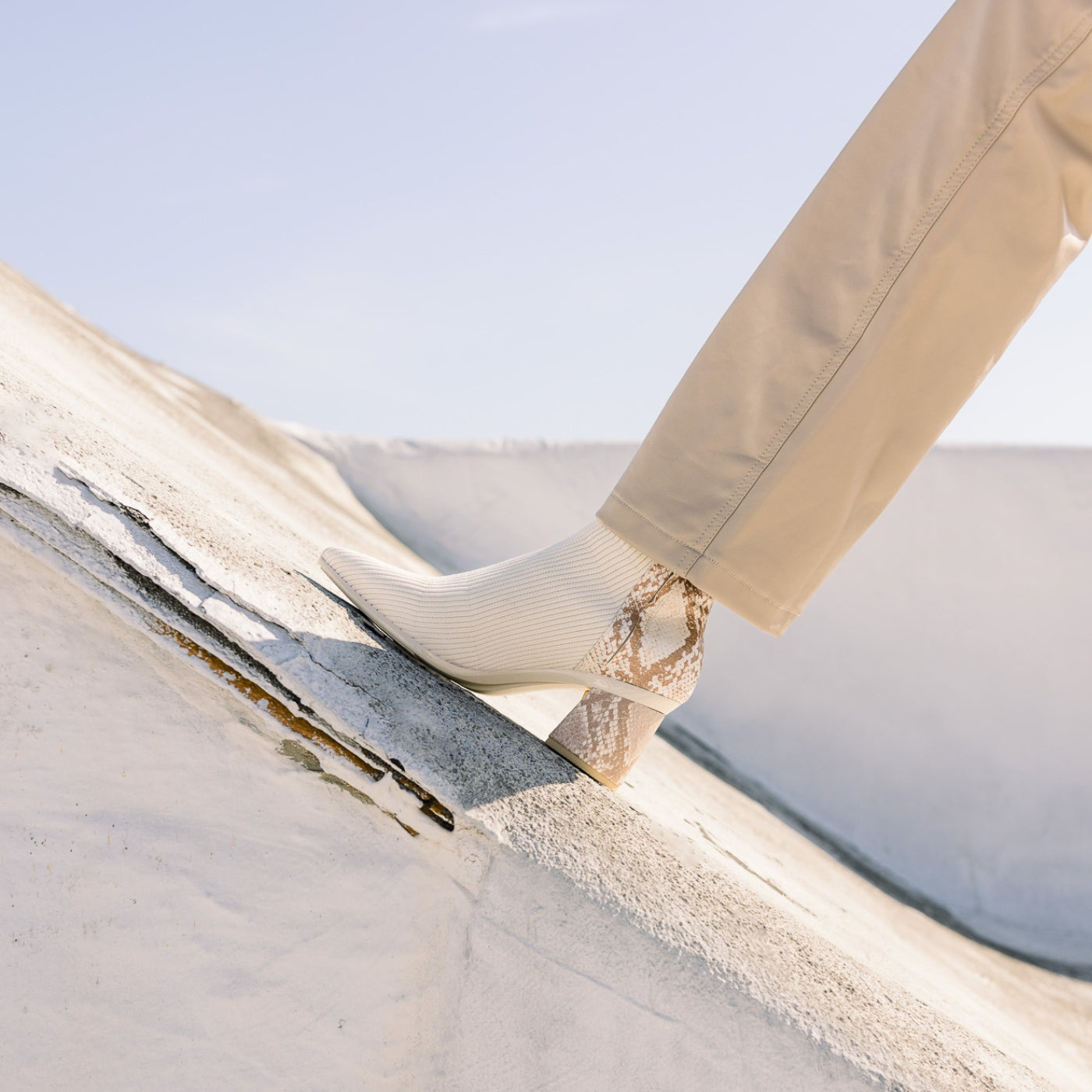 Flare Block Heel Kit 3 Ivory Snakeskin