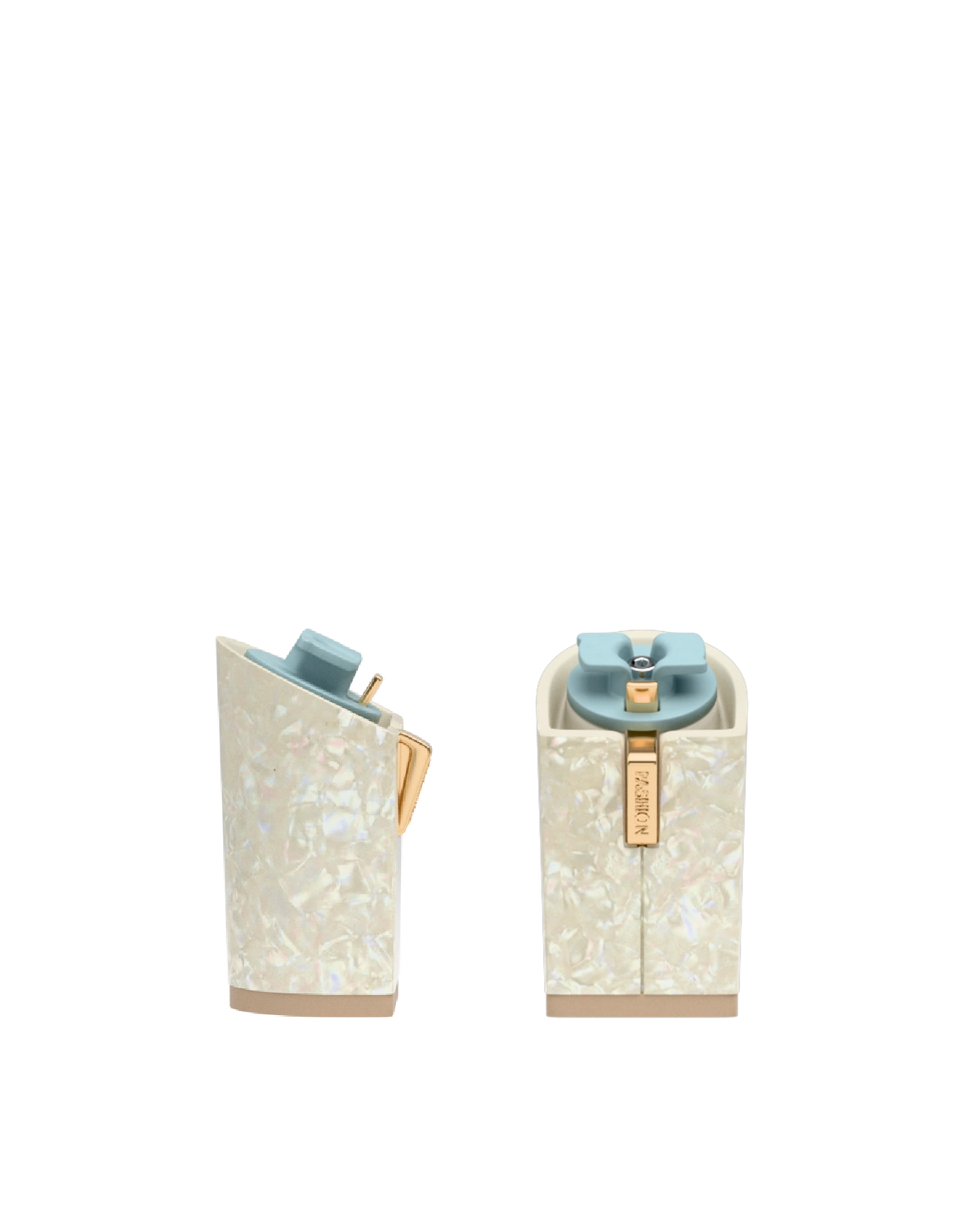Block Heel Kit 4 Iridescent Mother of Pearl, 4-inch interchangeable block heel. Pashion convertible heels go from heel to flat and are customizable with interchangeable heel kits.