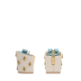 Block Heel Kit 3 Bee Charm, 3-inch interchangeable block heel, side view. Pashion convertible heels go from heel to flat and are customizable with interchangeable heel kits.