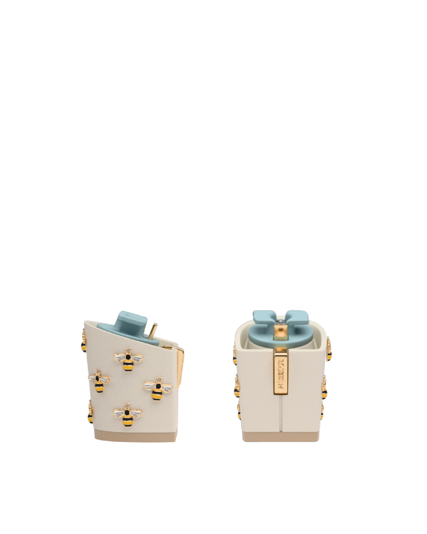 Block Heel Kit 3 Bee Charm, 3-inch interchangeable block heel, side view. Pashion convertible heels go from heel to flat and are customizable with interchangeable heel kits.