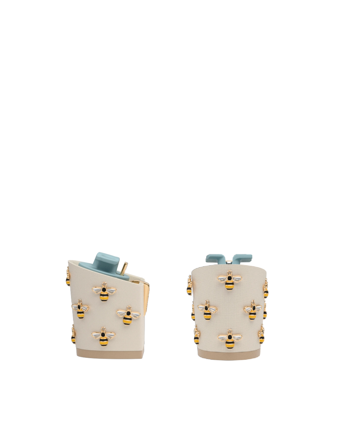 Block Heel Kit 3 Bee Charm, back view. Pashion convertible heels go from heel to flat and are customizable with interchangeable heel kits.