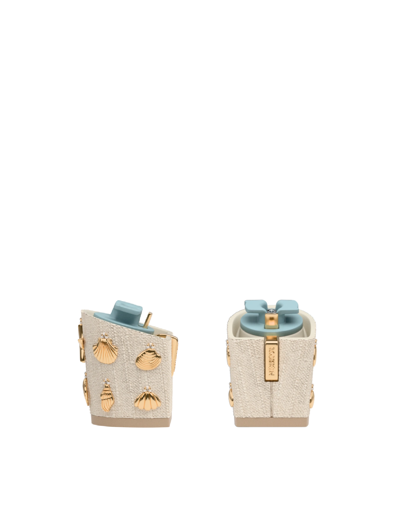 Block Heel Kit 3 Linen Gold Seashell Charm, 3-inch interchangeable block heel. Pashion convertible heels go from heel to flat and are customizable with interchangeable heel kits.