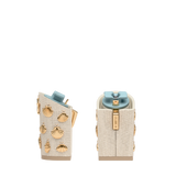 Block Heel Kit 4 Linen Gold Seashell Charm, 4-inch interchangeable block heel. Pashion convertible heels go from heel to flat and are customizable with interchangeable heel kits.