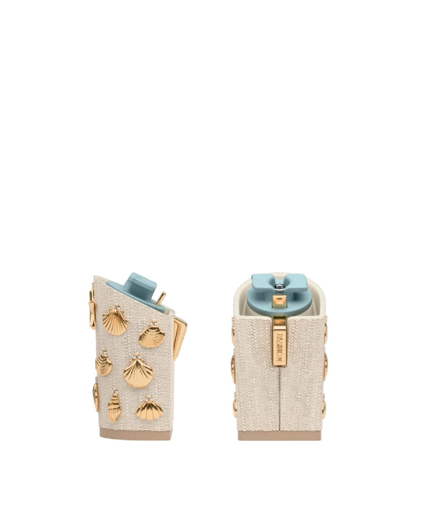 Block Heel Kit 4 Linen Gold Seashell Charm, 4-inch interchangeable block heel. Pashion convertible heels go from heel to flat and are customizable with interchangeable heel kits.