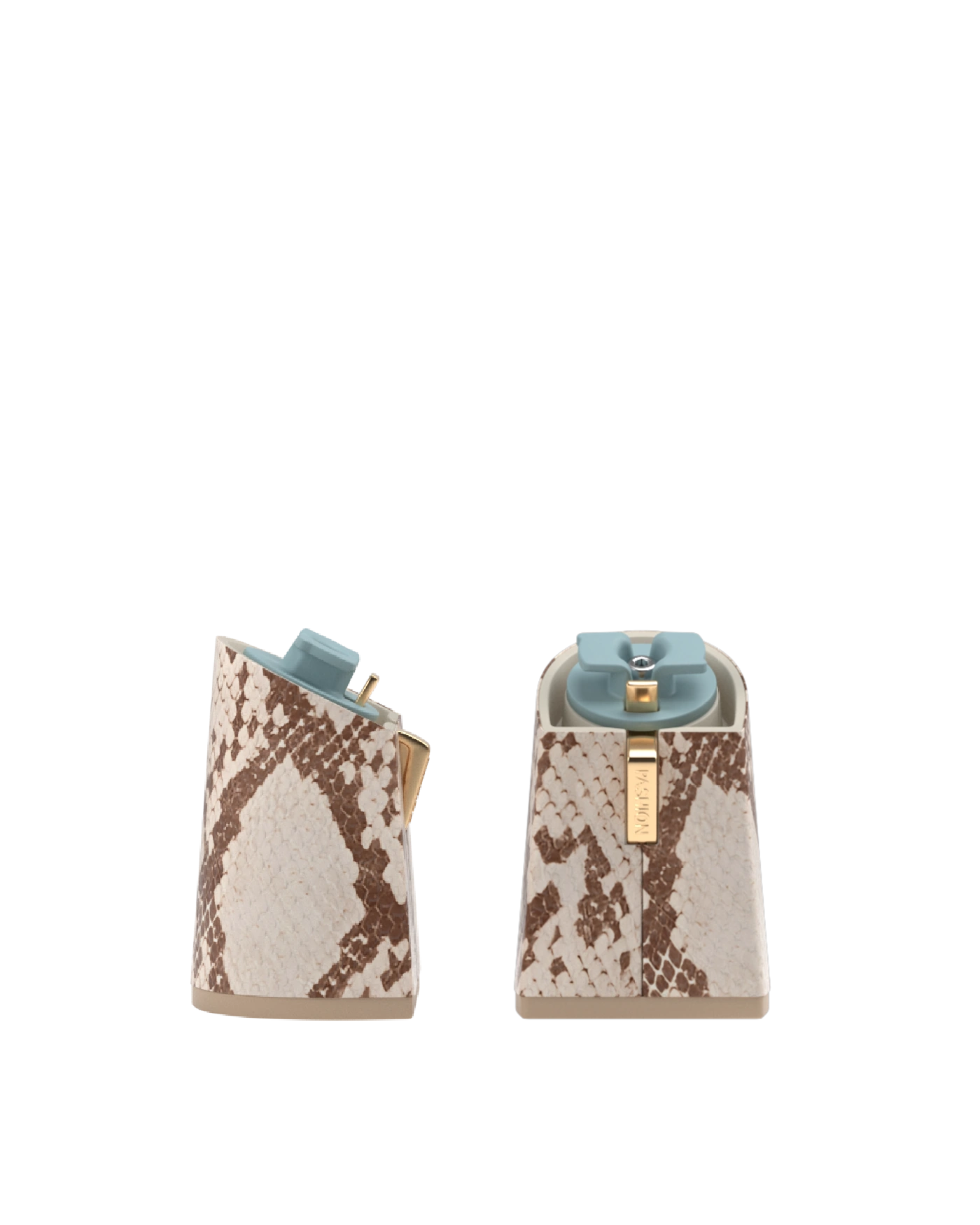 Flare Block Heel Kit 4 Ivory Snakeskin, 4-inch interchangeable flare block heel. Pashion convertible heels go from heel to flat and are customizable with interchangeable heel kits.