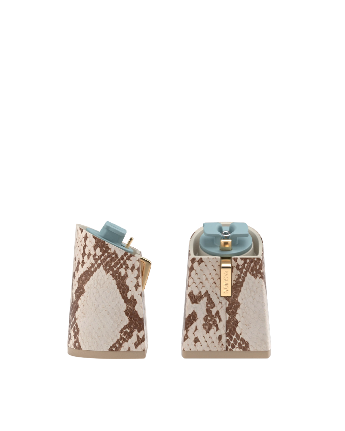 Flare Block Heel Kit 4 Ivory Snakeskin, 4-inch interchangeable flare block heel. Pashion convertible heels go from heel to flat and are customizable with interchangeable heel kits.