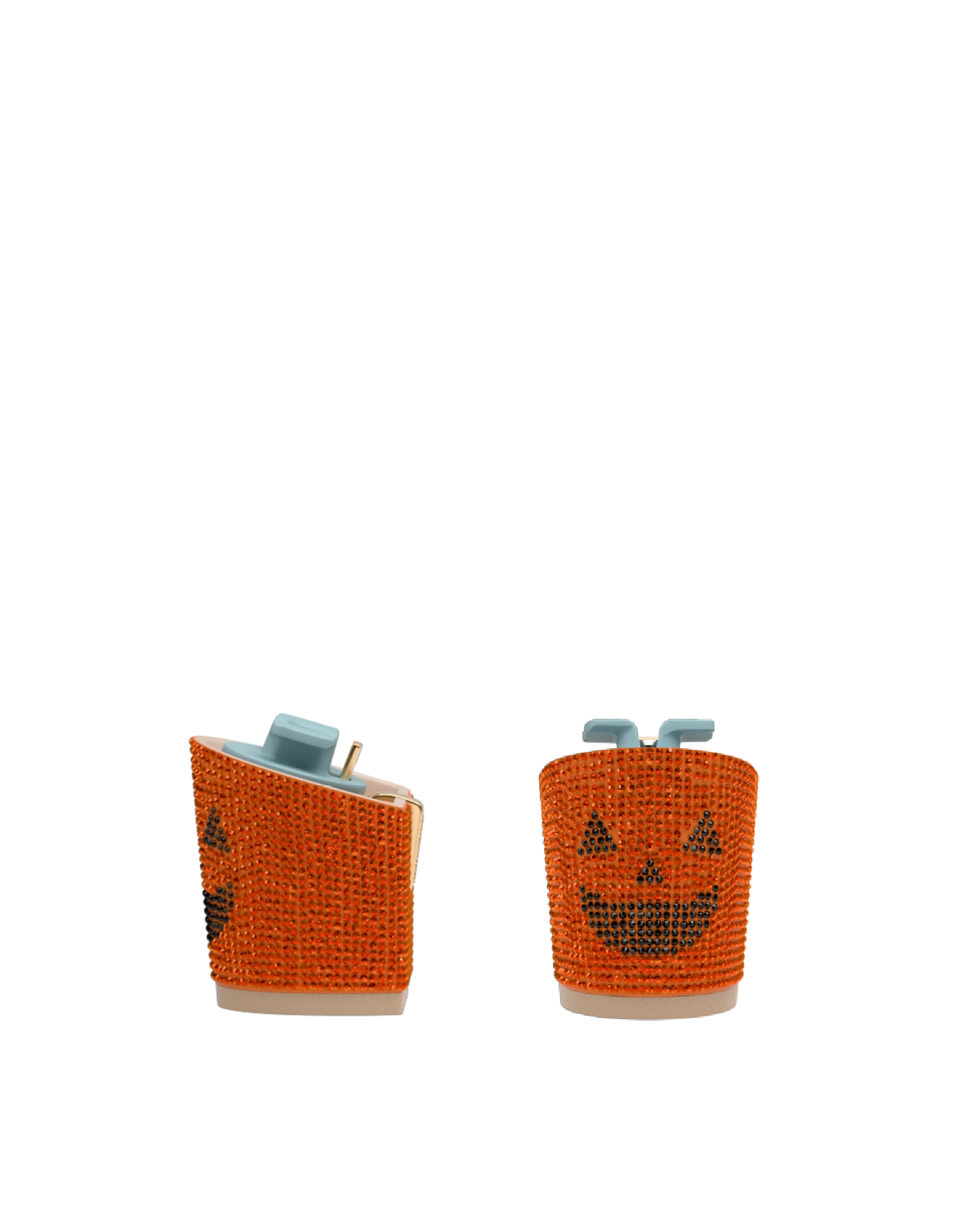 Block Heel Kit 3 Jack O' Lantern Rhinestone, back view. Pashion convertible heels go from heel to flat and are customizable with interchangeable heel kits.