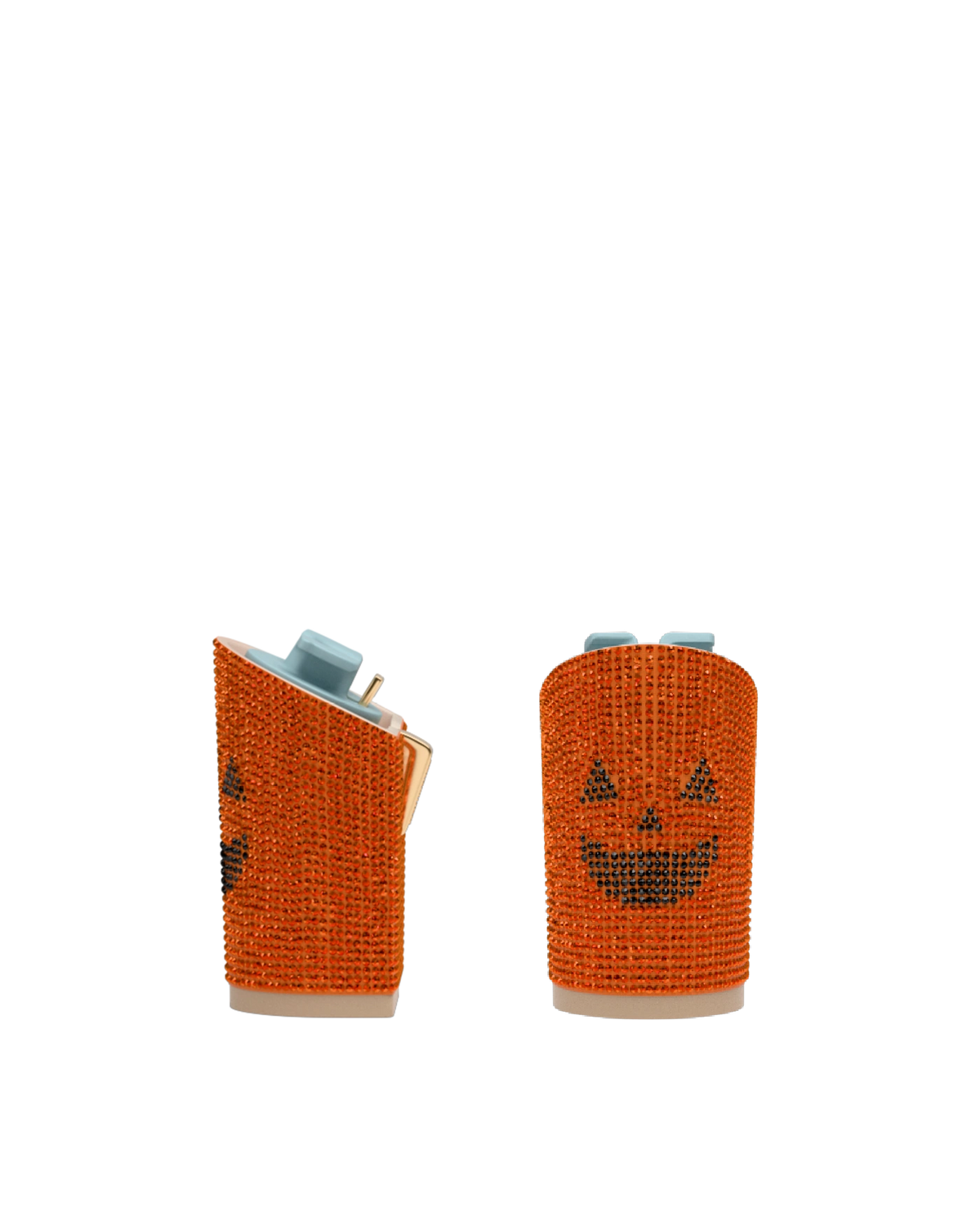Block Heel Kit 4 Jack O' Lantern Rhinestone, back view. Pashion convertible heels go from heel to flat and are customizable with interchangeable heel kits.