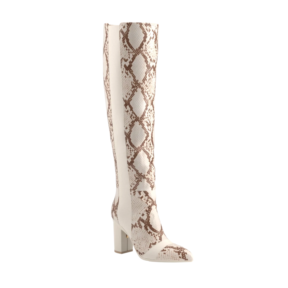 The Knee High Boot - Ivory Snakeskin 4 Block