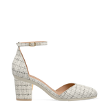 Block Heel Kit 3 Bone Tweed shown on the Margot Bone Tweed upper. Pashion convertible heels go from heel to flat and are customizable with interchangeable heel kits.