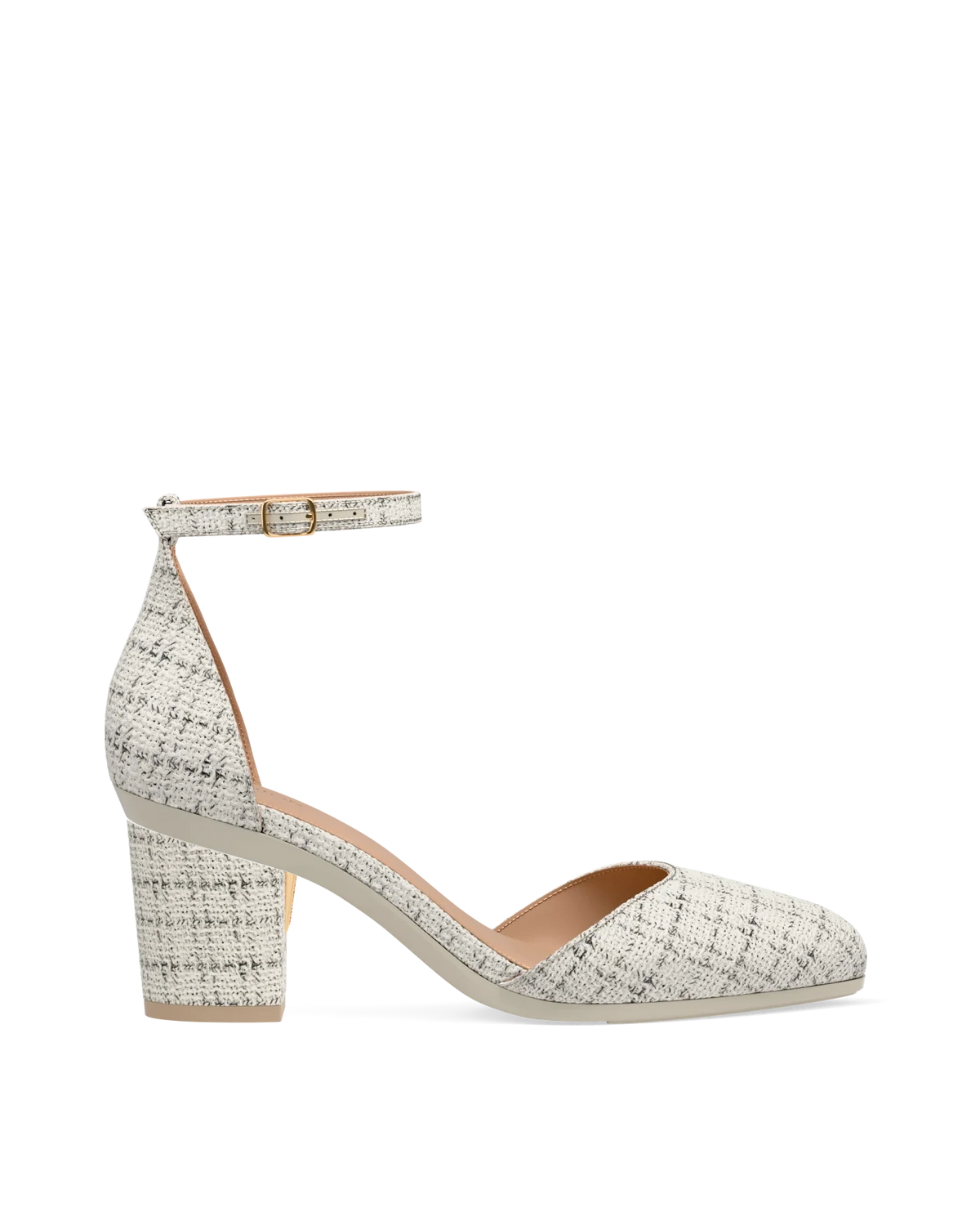 Block Heel Kit 3 Bone Tweed shown on the Margot Bone Tweed upper. Pashion convertible heels go from heel to flat and are customizable with interchangeable heel kits.