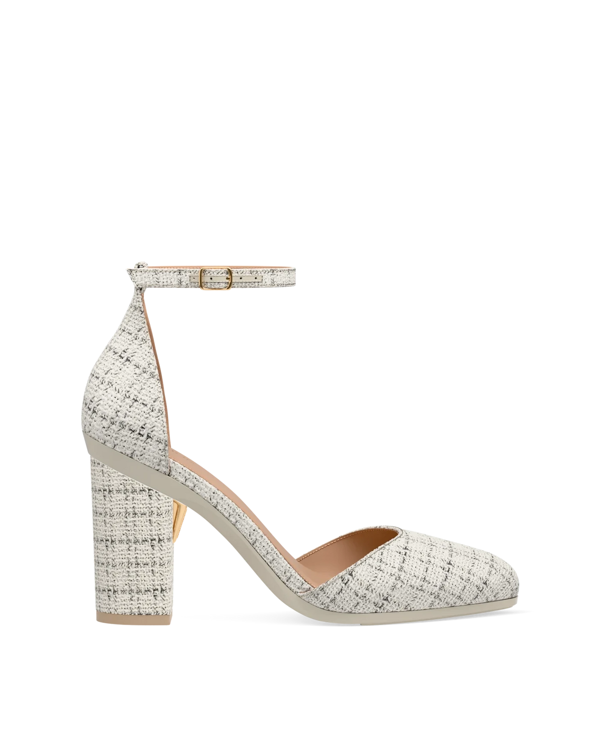 Block Heel Kit 4 Bone Tweed shown on the Margot Bone Tweed upper. Pashion convertible heels go from heel to flat and are customizable with interchangeable heel kits.