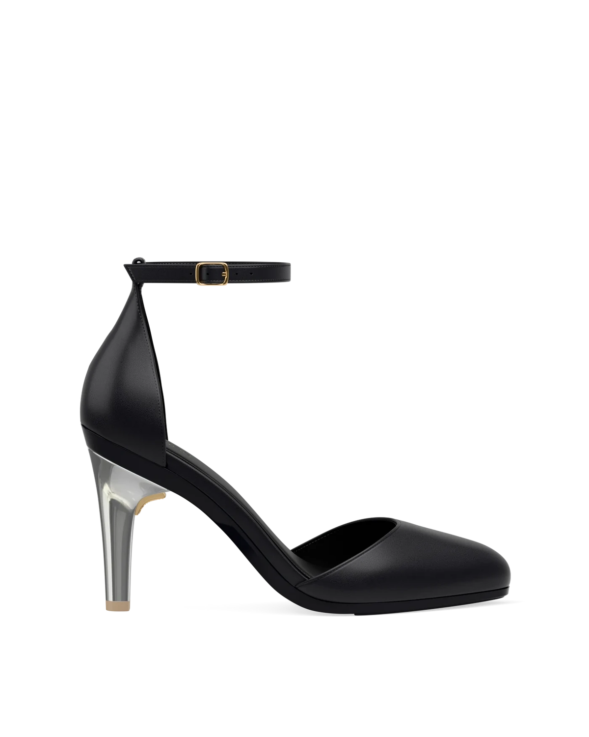 Stiletto Heel Kit 4 Silver Metallic shown on the Margot Coal Nappa Leather upper. Pashion convertible heels go from heel to flat and are customizable with interchangeable heel kits.