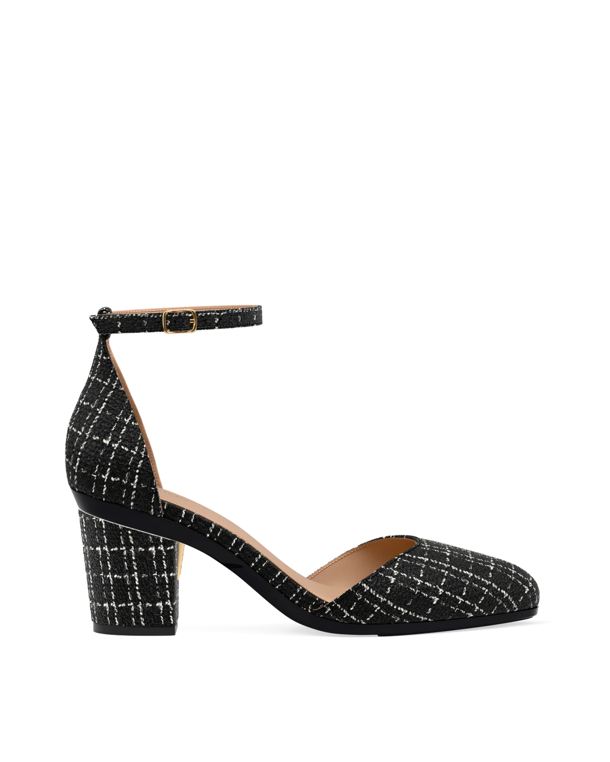 Block Heel Kit 3 Coal Tweed shown on the Margot Coal Tweed upper. Pashion convertible heels go from heel to flat and are customizable with interchangeable heel kits.