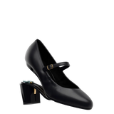Mary Pump - Coal Black Leather 3 Block