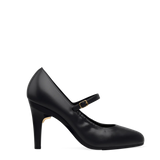 Mary Pump - Coal Black Leather 4 Stiletto