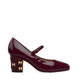 Block Heel Kit 3 Cherry Mocha Bow Charm shown on the Mary Cherry Mocha Patent upper. Pashion convertible heels go from heel to flat and are customizable with interchangeable heel kits.