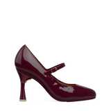 Flare Stiletto Heel Kit 4 Cherry Mocha Metallic shown on the Mary Cherry Mocha Patent upper. Pashion convertible heels go from heel to flat and are customizable with interchangeable heel kits.