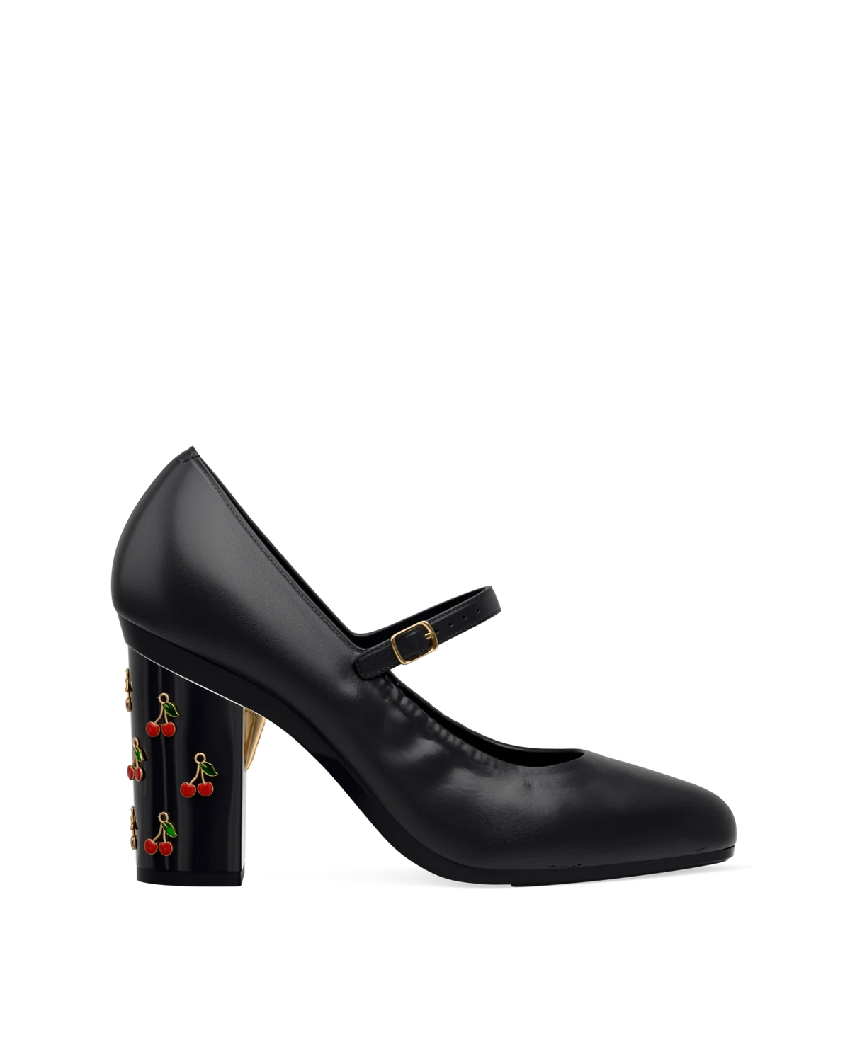 Block Heel Kit 4 Coal Cherry Charm shown on the Mary Coal Nappa Leather upper. Pashion convertible heels go from heel to flat and are customizable with interchangeable heel kits.