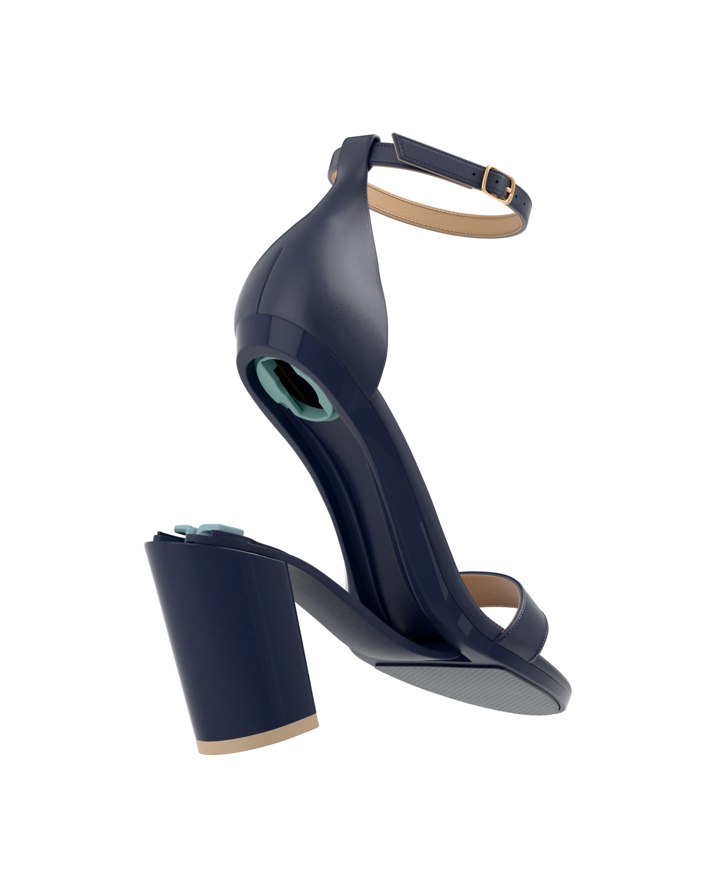 Stelo - Midnight, detail view. Pashion convertible heels go from heel to flat and are customizable with interchangeable heel kits.