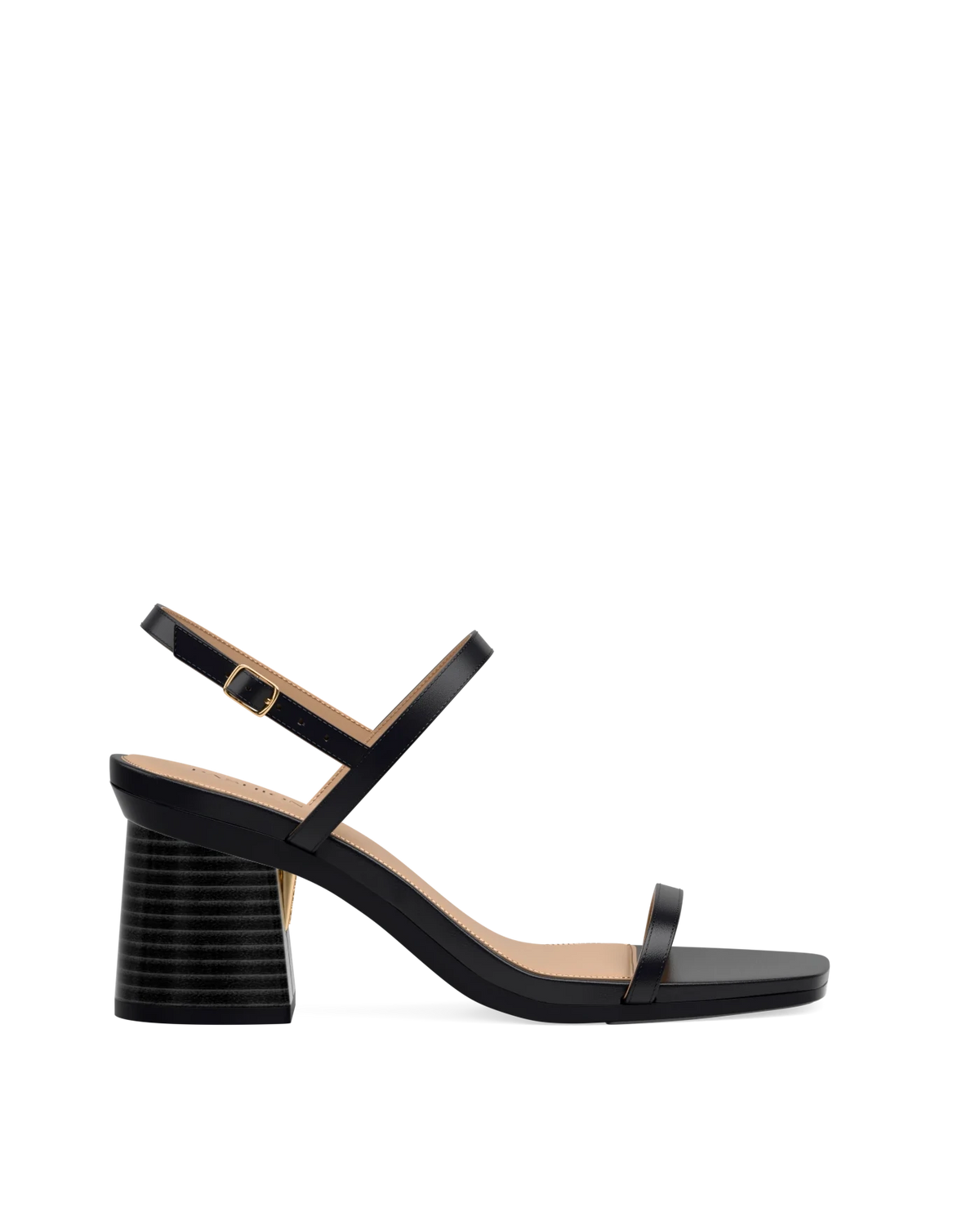 Flare Block Heel Kit 3 Black Wood shown on the Miranda Coal Leather upper. Pashion convertible heels go from heel to flat and are customizable with interchangeable heel kits.