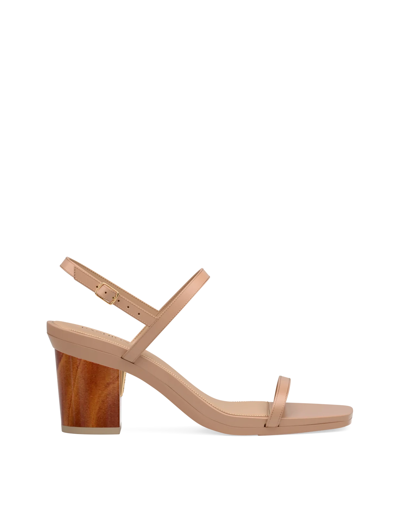 Block Heel Kit 3 Wood shown on the Miranda Latte Leather upper. Pashion convertible heels go from heel to flat and are customizable with interchangeable heel kits.