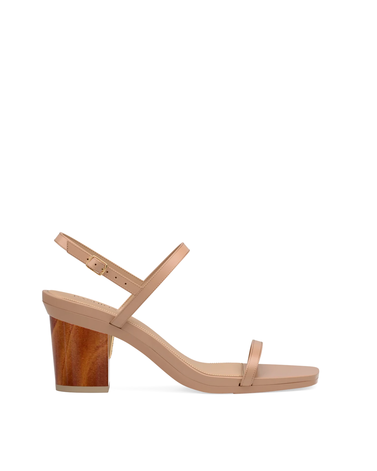 Block Heel Kit 3 Wood shown on the Miranda Latte Leather upper. Pashion convertible heels go from heel to flat and are customizable with interchangeable heel kits.