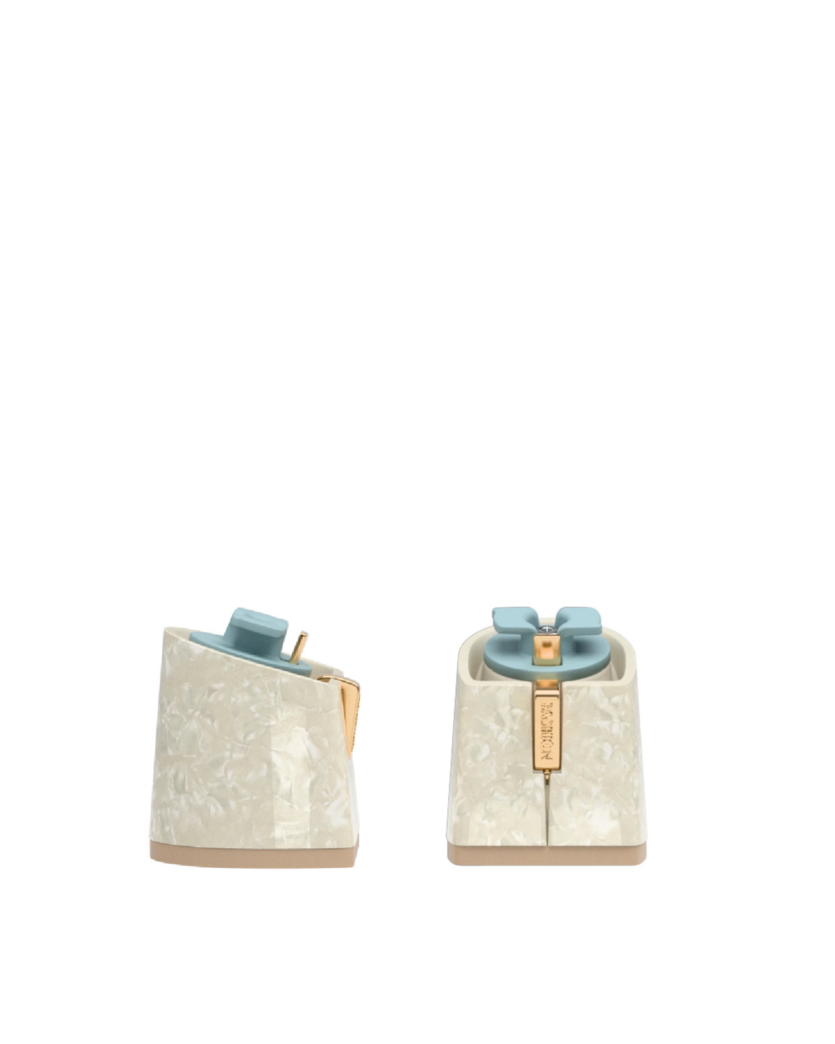 Flare Block Heel Kit 3 Mother of Pearl, 3-inch interchangeable flare block heel. Pashion convertible heels go from heel to flat and are customizable with interchangeable heel kits.
