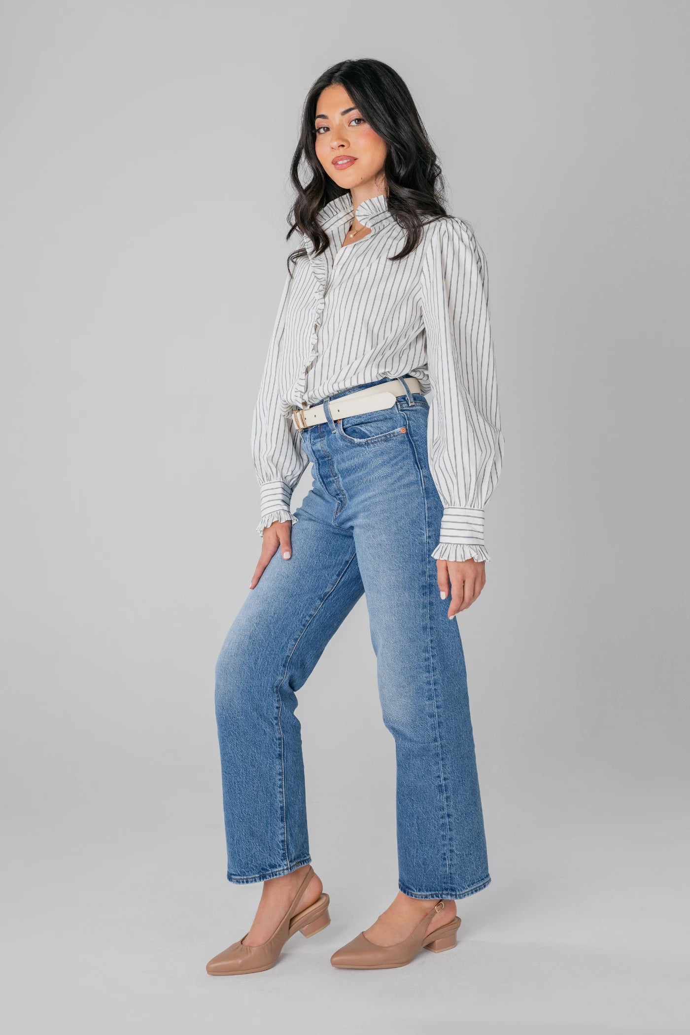 The Slingback Buckle - Latte Leather Flat