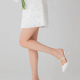 Evelyn Mule - White Satin Pearl 3 Stiletto