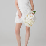 Evelyn Mule - White Satin Pearl 3 Stiletto