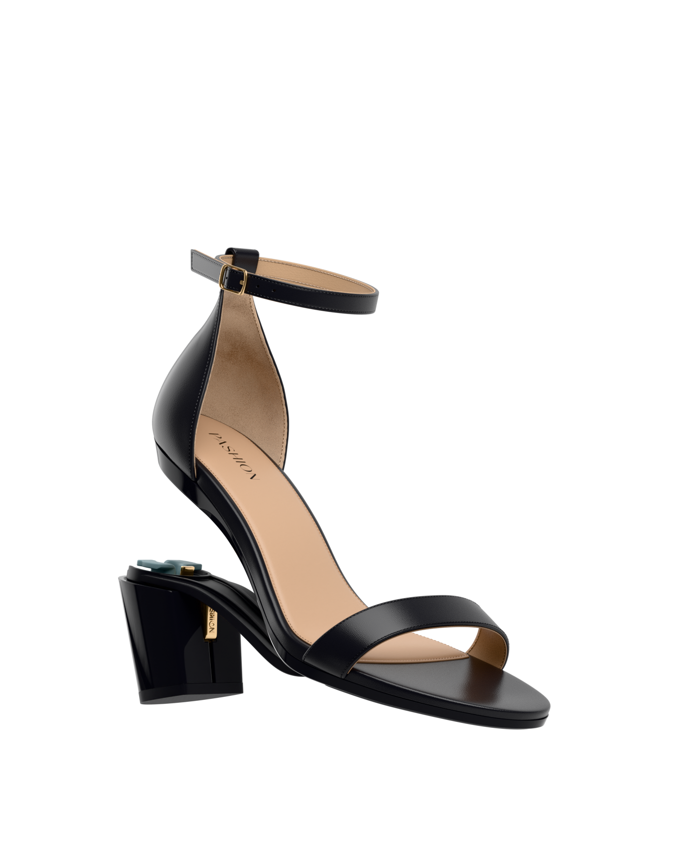 Haley Sandal - Coal Black Leather + Block Heel Kit 3 Coal Black