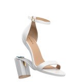 Haley Sandal - White Leather + Block Heel Kit 4 White