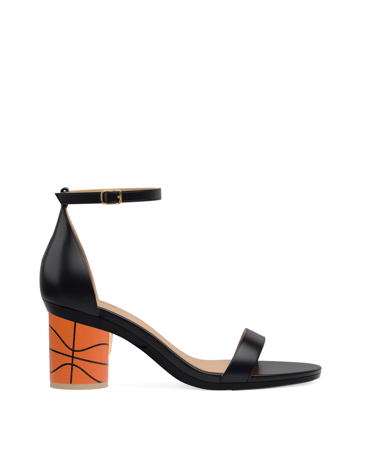 Cylinder Block Heel Kit 3 Basketball shown on the Pashionista Coal Leather upper. Pashion convertible heels go from heel to flat and are customizable with interchangeable heel kits.