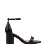 Cylinder Block Heel Kit 3 Coal Pashion Monogram Embroidery shown on the Pashionista Coal Leather upper. Pashion convertible heels go from heel to flat and are customizable with interchangeable heel kits.