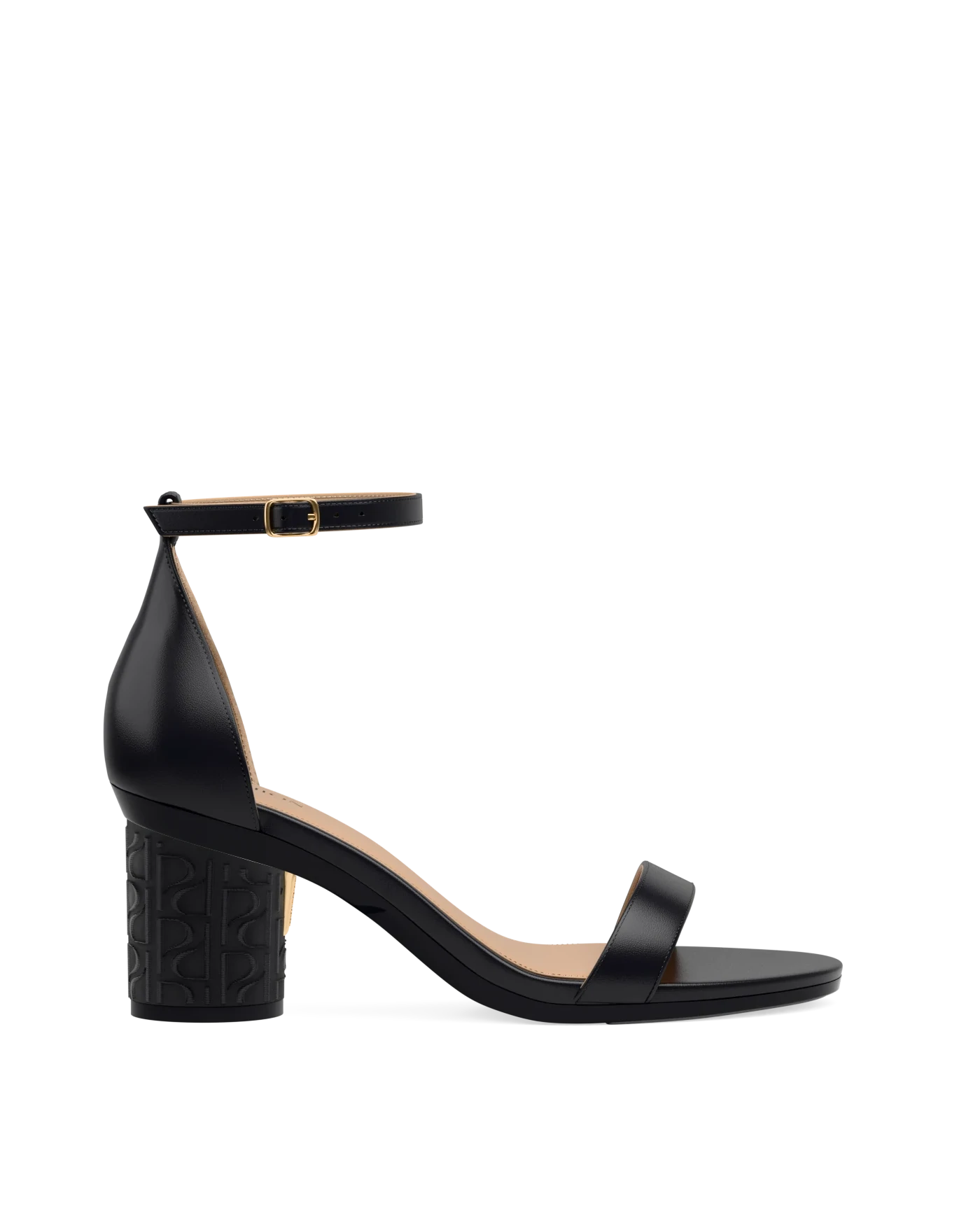 Cylinder Block Heel Kit 3 Coal Pashion Monogram Embroidery shown on the Pashionista Coal Leather upper. Pashion convertible heels go from heel to flat and are customizable with interchangeable heel kits.