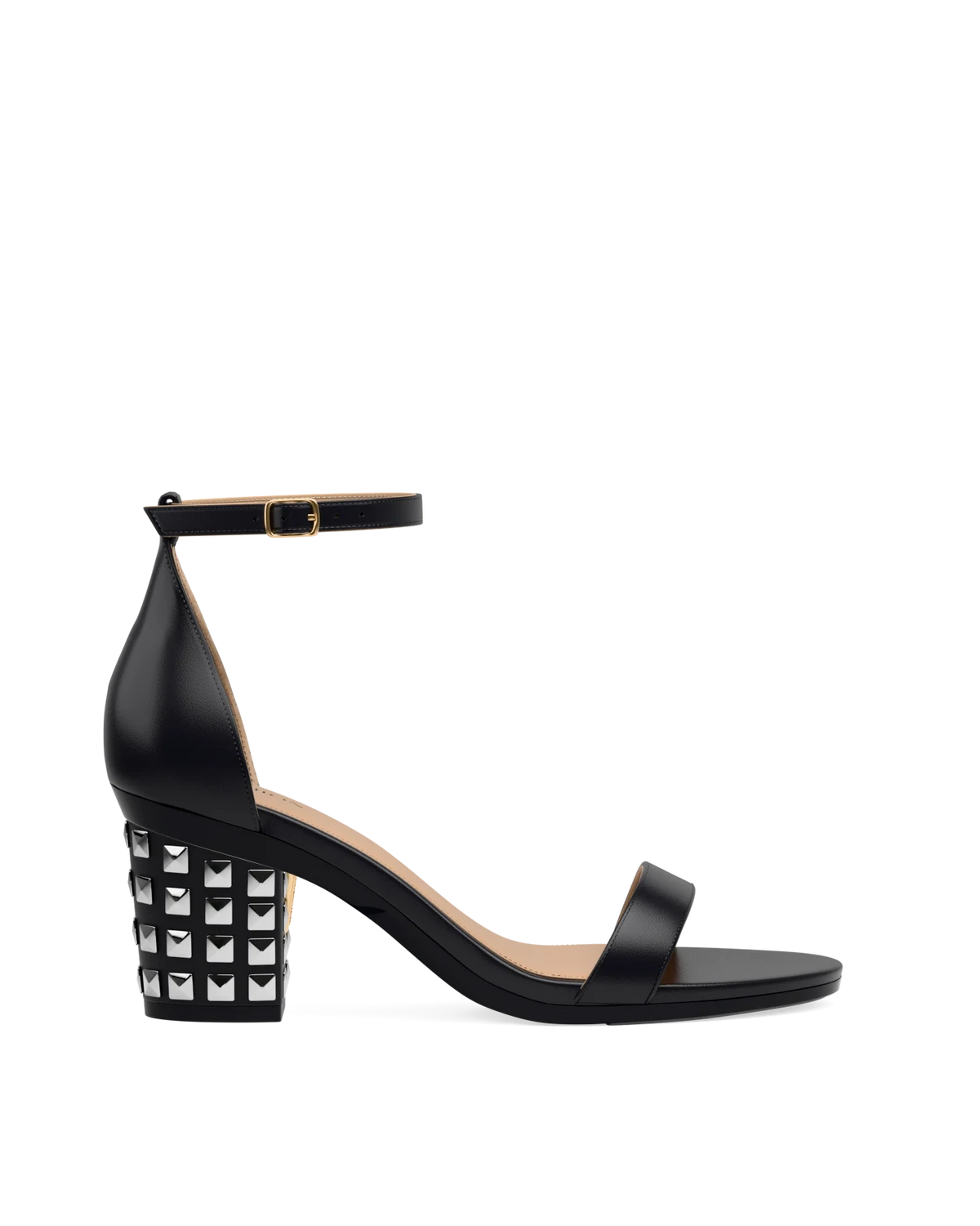 Block Heel Kit 3 Silver Stud shown on the Pashionista Coal Leather upper. Pashion convertible heels go from heel to flat and are customizable with interchangeable heel kits.