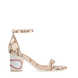 Cylinder Block Heel Kit 3 Baseball shown on the Pashionista Ivory Snakeskin PU upper. Pashion convertible heels go from heel to flat and are customizable with interchangeable heel kits.