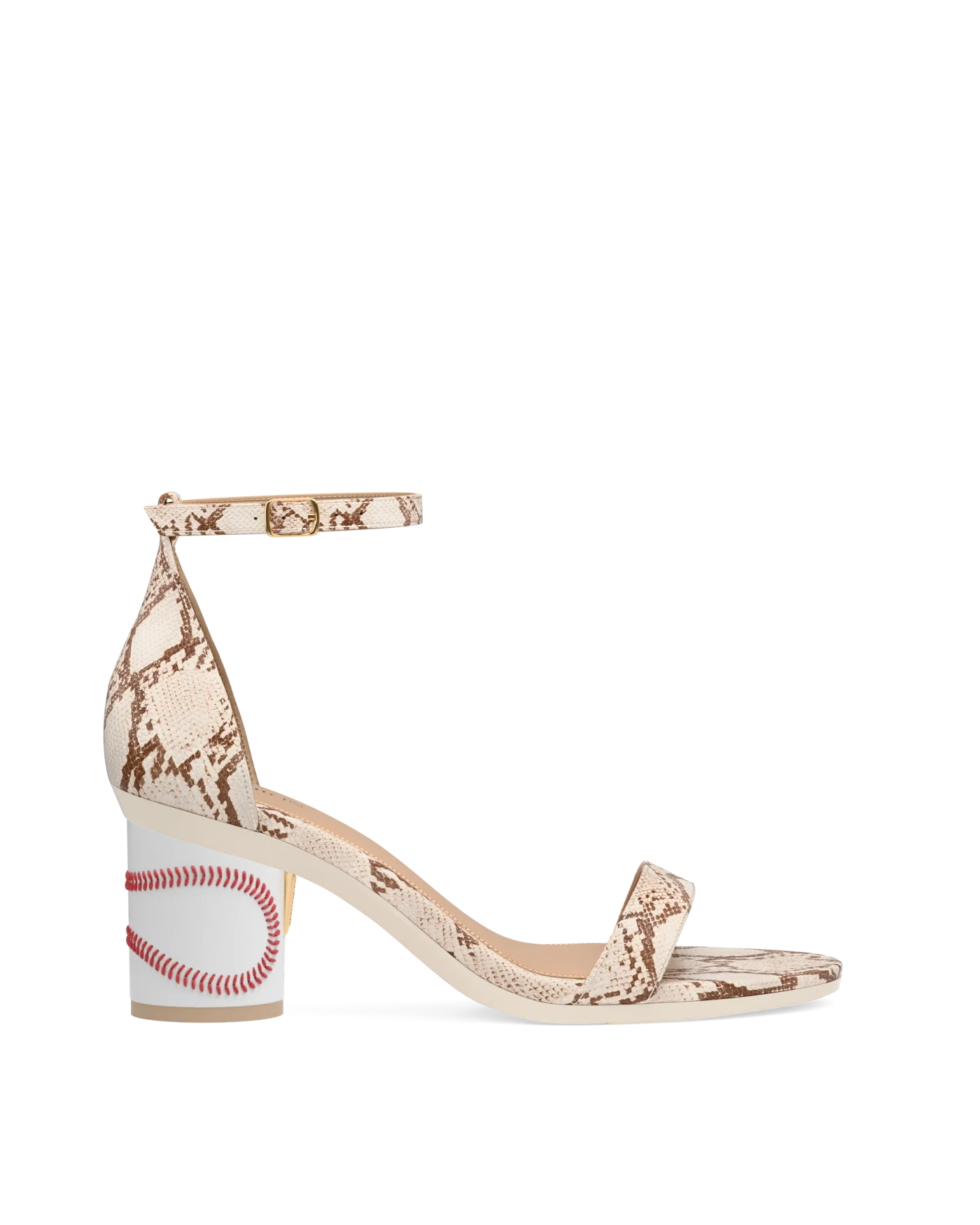 Cylinder Block Heel Kit 3 Baseball shown on the Pashionista Ivory Snakeskin PU upper. Pashion convertible heels go from heel to flat and are customizable with interchangeable heel kits.