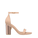 Block Heel Kit 4 Rose Gold Metallic shown on the Pashionista Sand Leather upper. Pashion convertible heels go from heel to flat and are customizable with interchangeable heel kits.